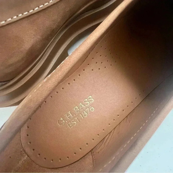 G.H. Bass Platform Lug Nubuck Suede Penny Loafers Sz 8 Camel - Picture 11 of 12